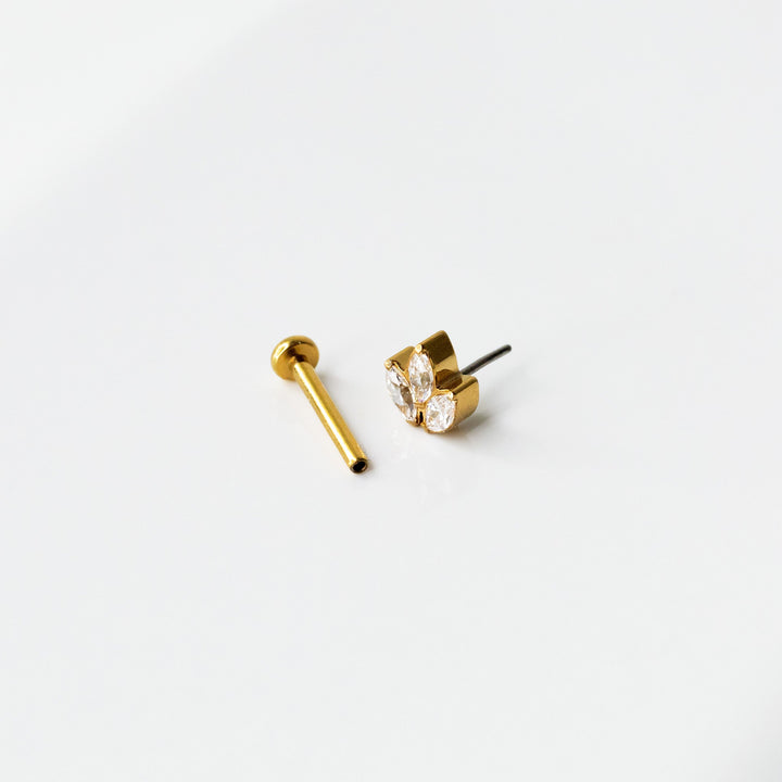 Leaf Marquise Flat Back Earrings - Three Inlaid Crystals