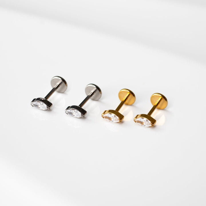 Solitaire Marquise Flat Back Earrings - Inlaid Crystal