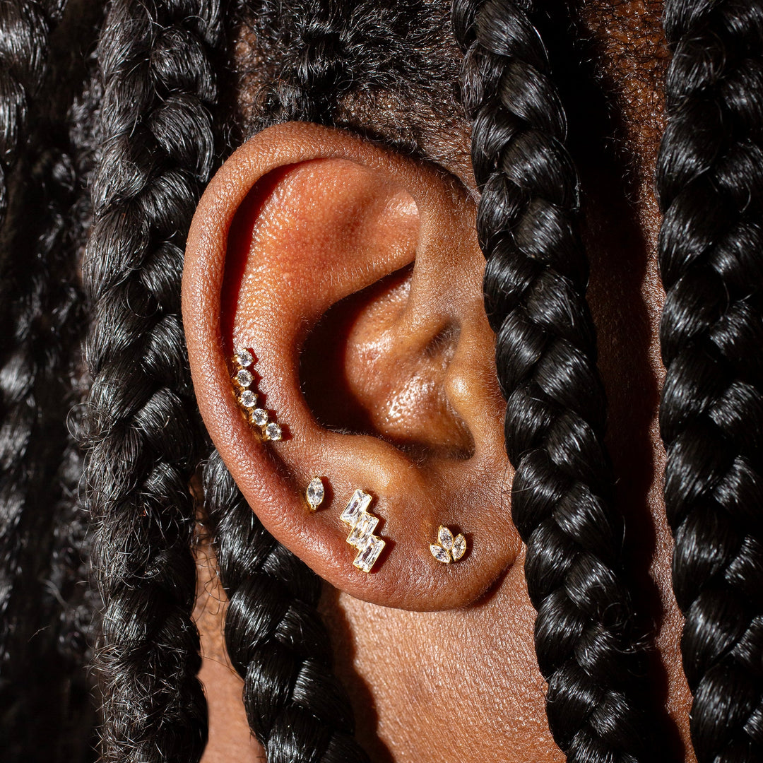 Slanted Baguette Trio Flat Back Sleeper Earrings