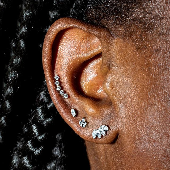Arc Marquise Flat Back Earrings - Four Inlaid Crystals