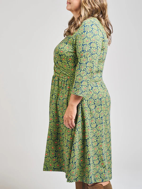 Callie Long Sleeve Wrap Dress Olive Floral