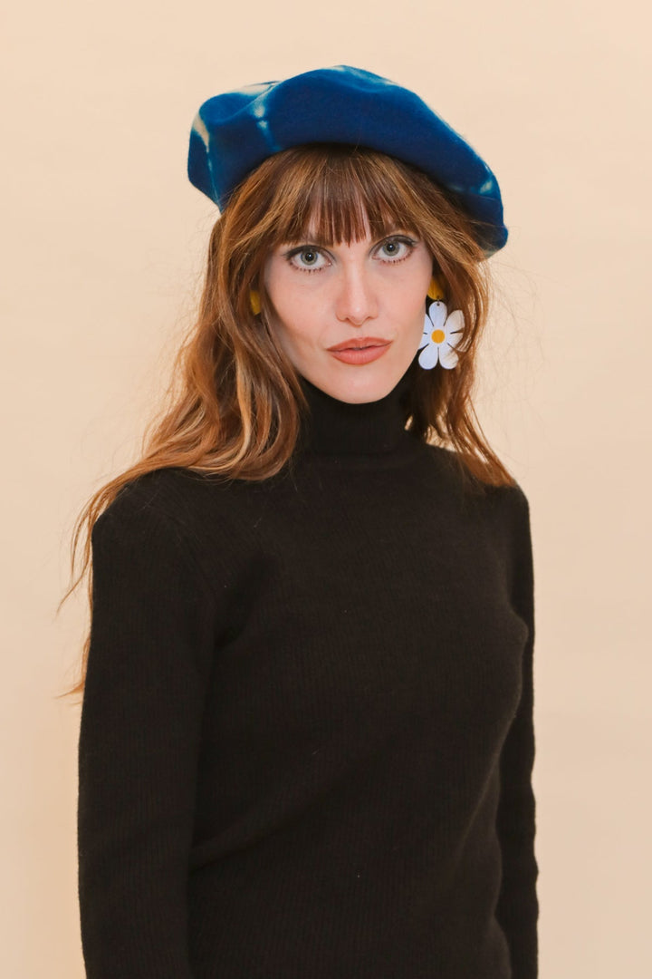 Brigitte Beret in Indigo Tie-Dye