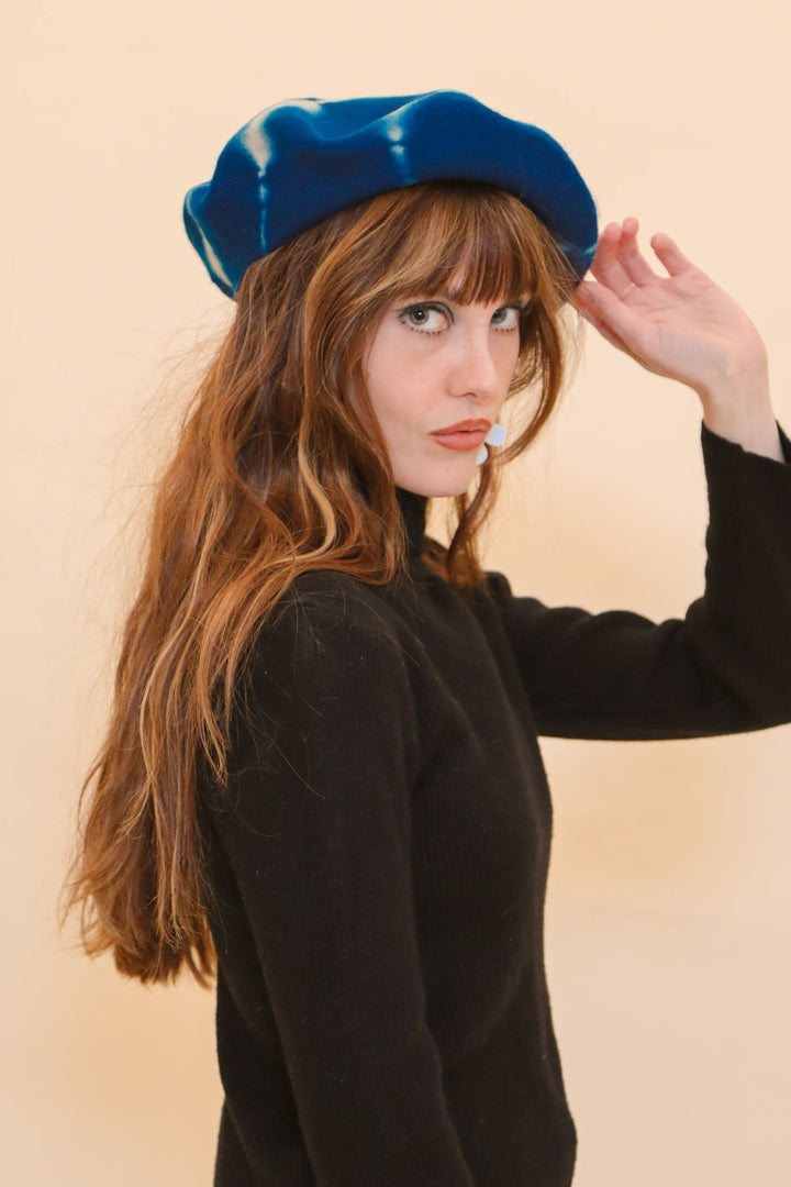Brigitte Beret in Indigo Tie-Dye