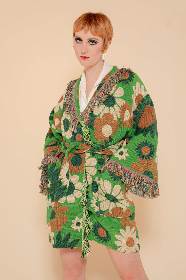 Green Daisy Blanket Robe Coat