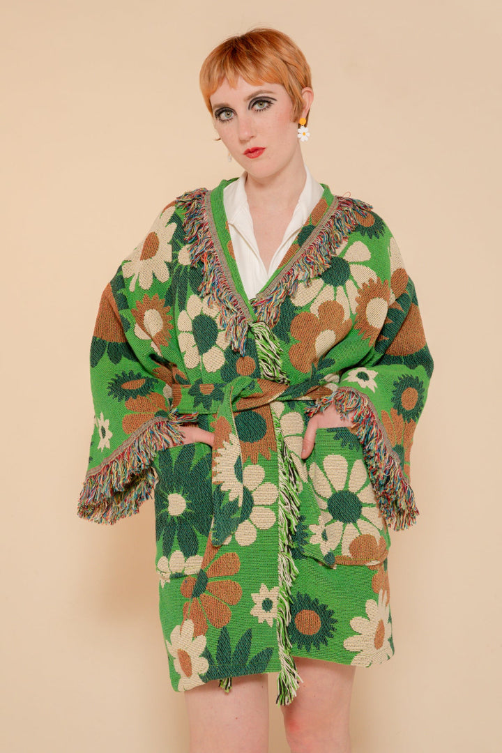 Green Daisy Blanket Robe Coat