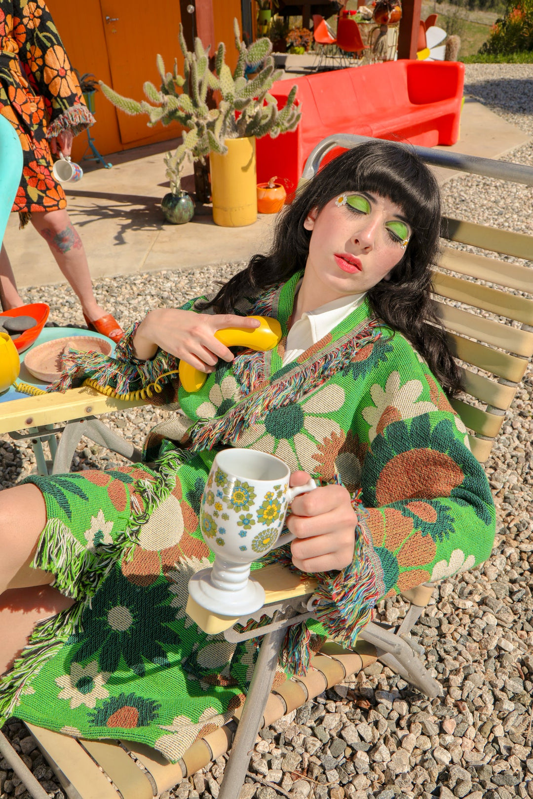 Green Daisy Blanket Robe Coat