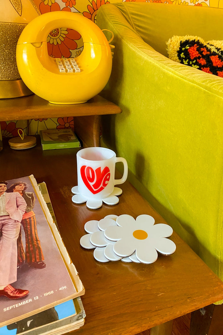 Daisy Coasters in White