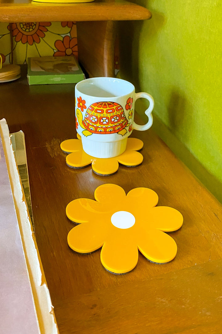 Daisy Coasters in Mustard