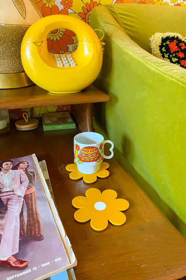 Daisy Coasters in Mustard