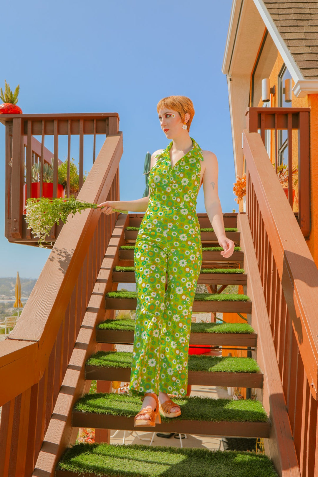 Cecilia Jumpsuit in Green Daisy