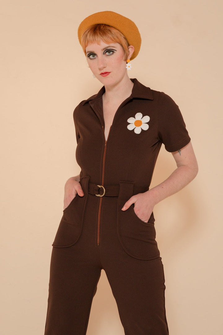 The Flower Power Jumpsuit in Chocolate