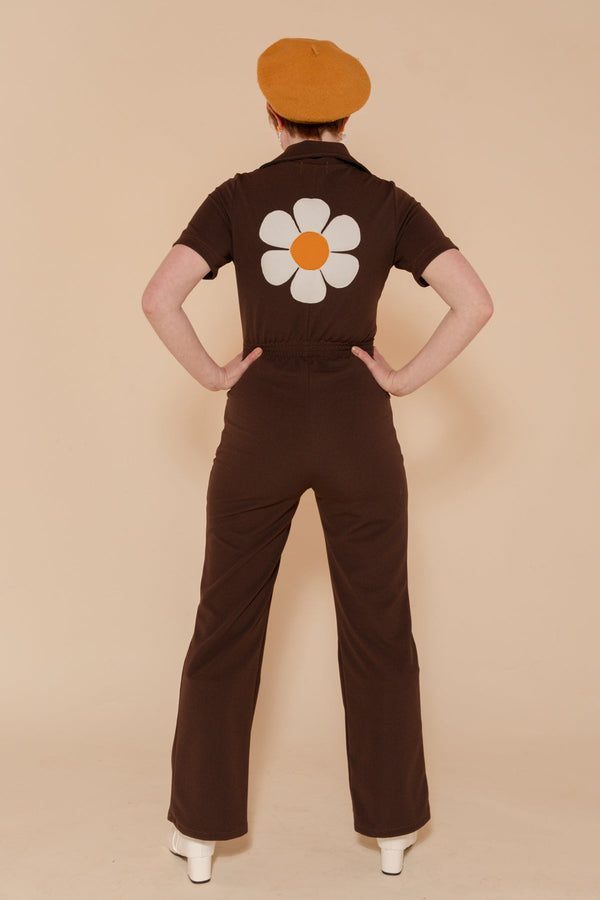 The Flower Power Jumpsuit in Chocolate