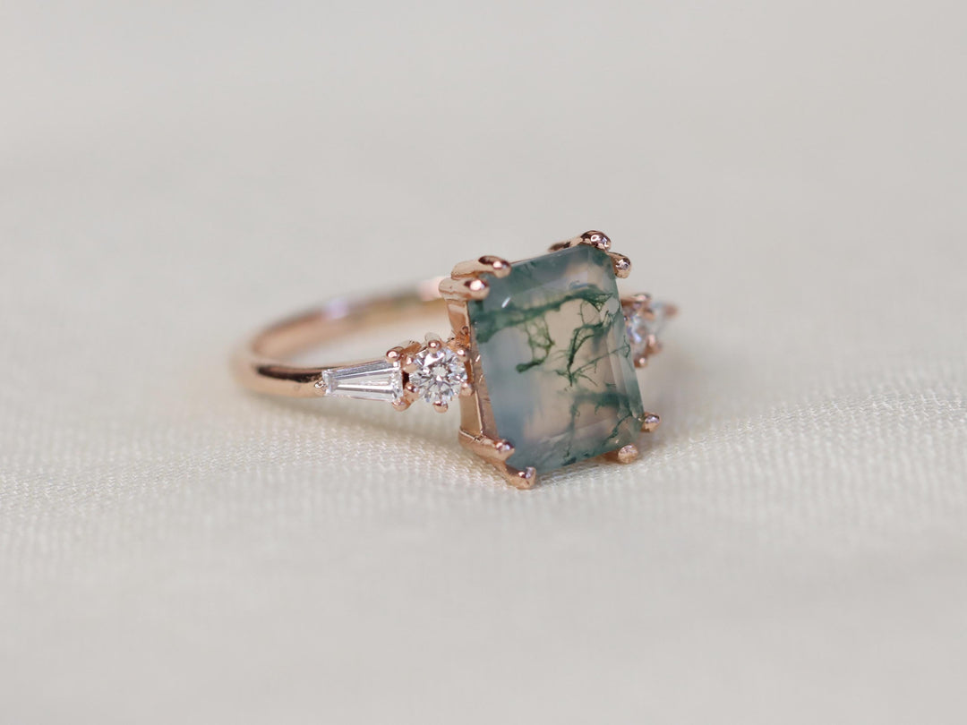 Neptune Ring - Moss Agate and Diamonds
