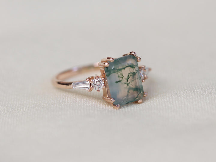 Neptune Ring - Moss Agate and Diamonds