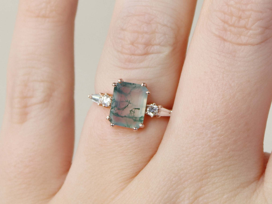 Neptune Ring - Moss Agate and Diamonds
