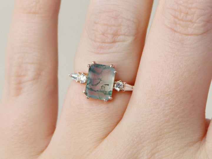 Neptune Ring - Moss Agate and Diamonds