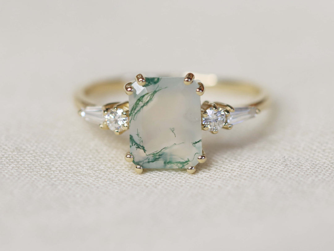 Neptune Ring - Moss Agate and Diamonds