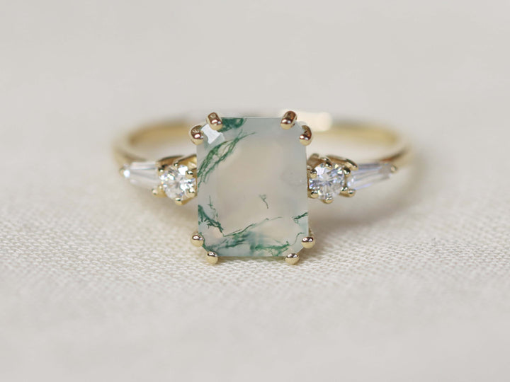 Neptune Ring - Moss Agate and Diamonds