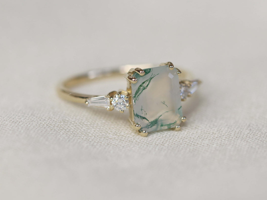 Neptune Ring - Moss Agate and Diamonds