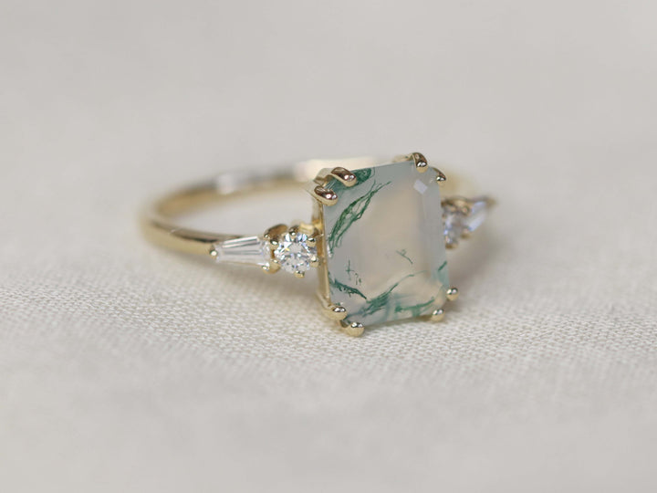 Neptune Ring - Moss Agate and Diamonds