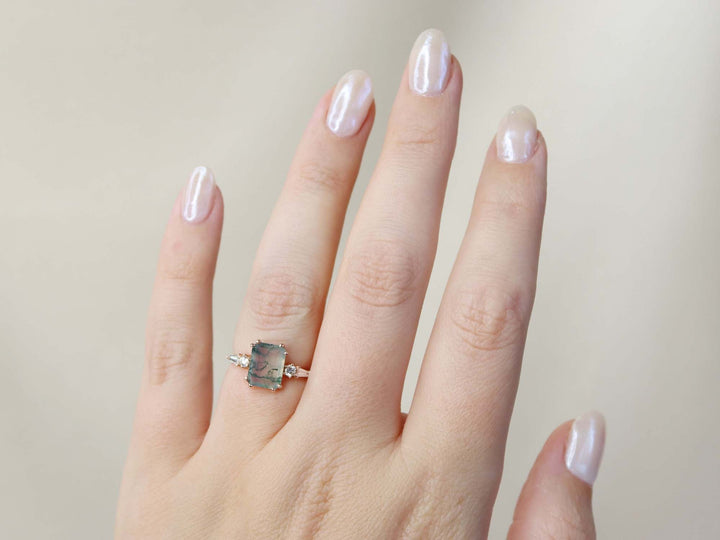 Neptune Ring - Moss Agate and Diamonds