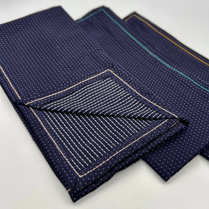 Navy Dot + Dash Contrast Stitch Napkins