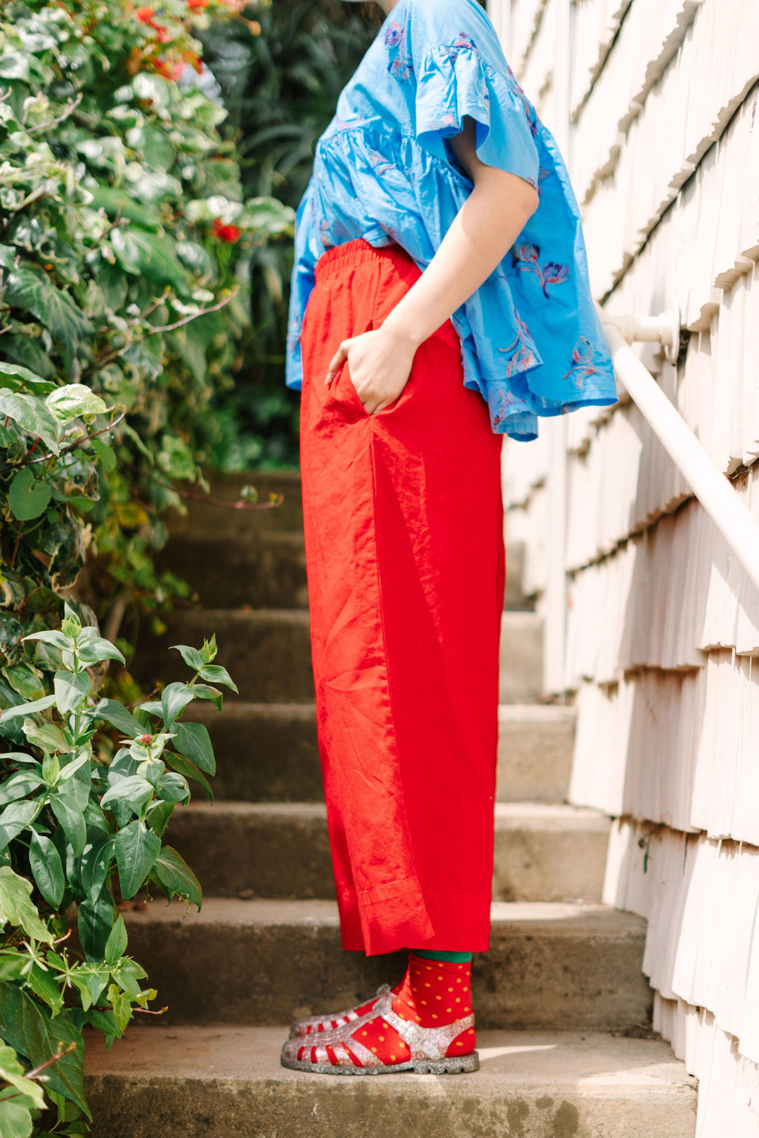 Cherry Linen Mid Easy Pant