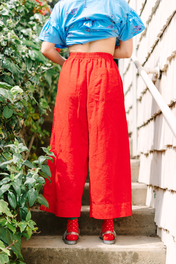 Cherry Linen Mid Easy Pant