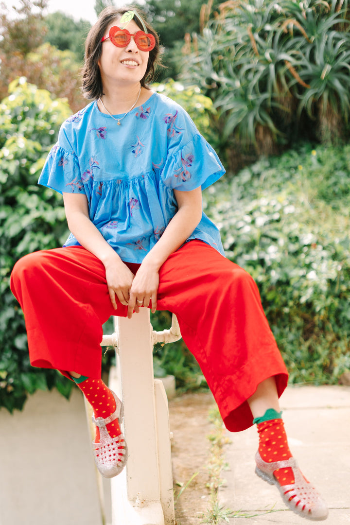 Cherry Linen Mid Easy Pant