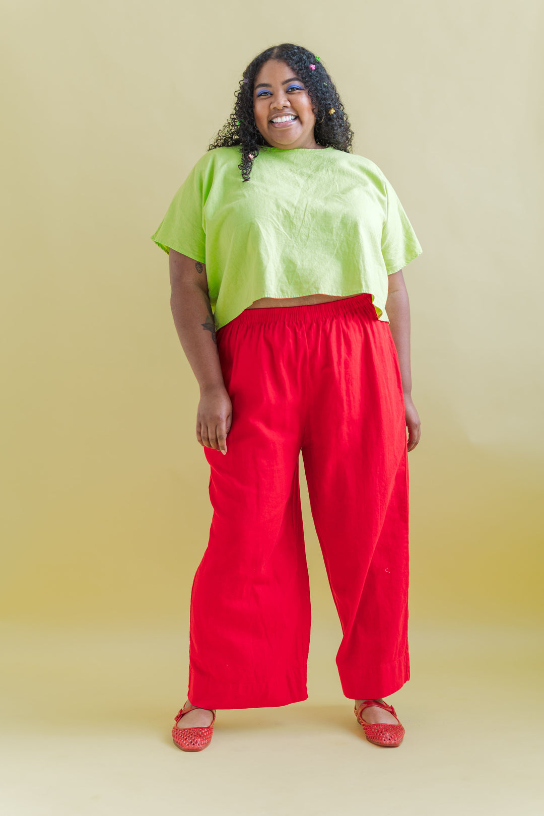 Cherry Linen Mid Easy Pant