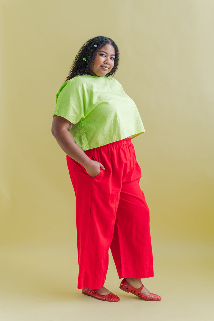 Cherry Linen Mid Easy Pant