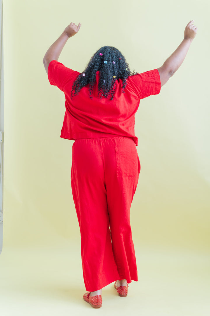 Cherry Linen Mid Easy Pant