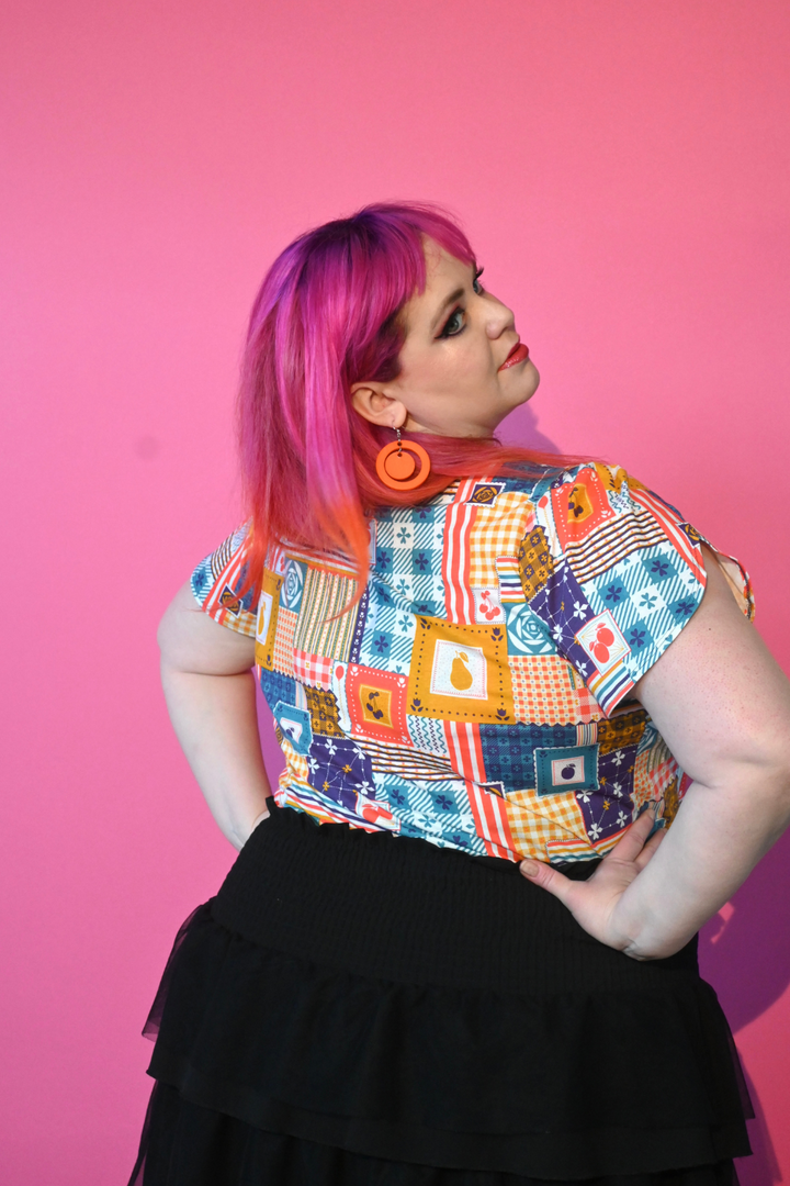 Patchwork Tulip Sleeve Tee in Periwinkle