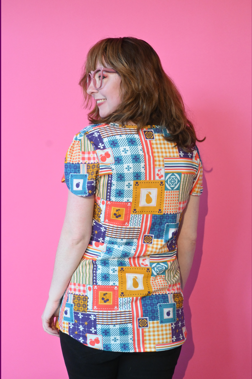 Patchwork Tulip Sleeve Tee in Periwinkle