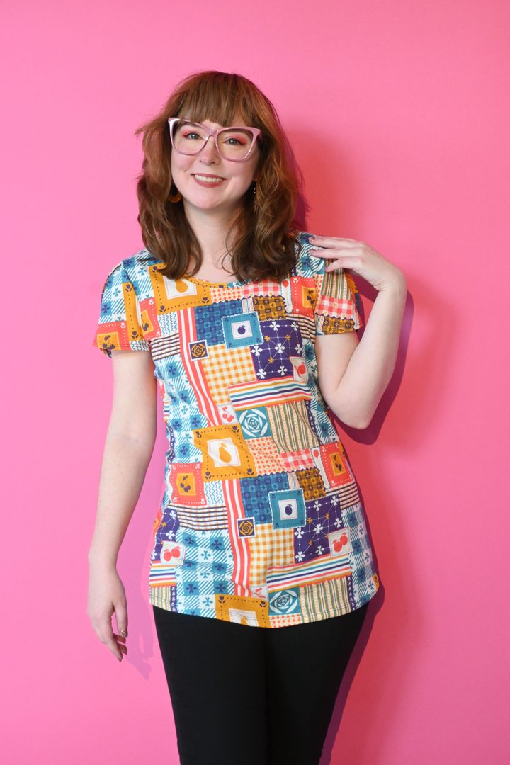 Patchwork Tulip Sleeve Tee in Periwinkle