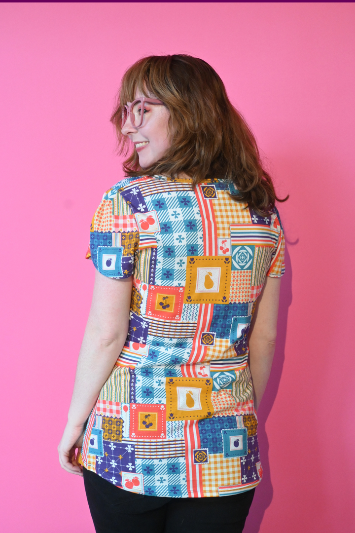 Patchwork Tulip Sleeve Tee in Periwinkle