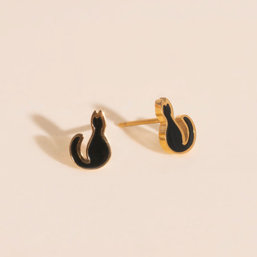 Black Cat Stud Earrings