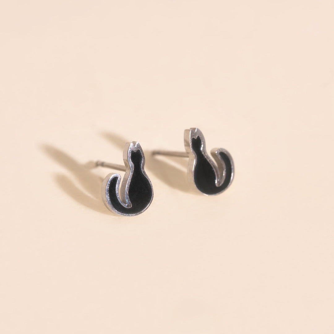 Black Cat Stud Earrings