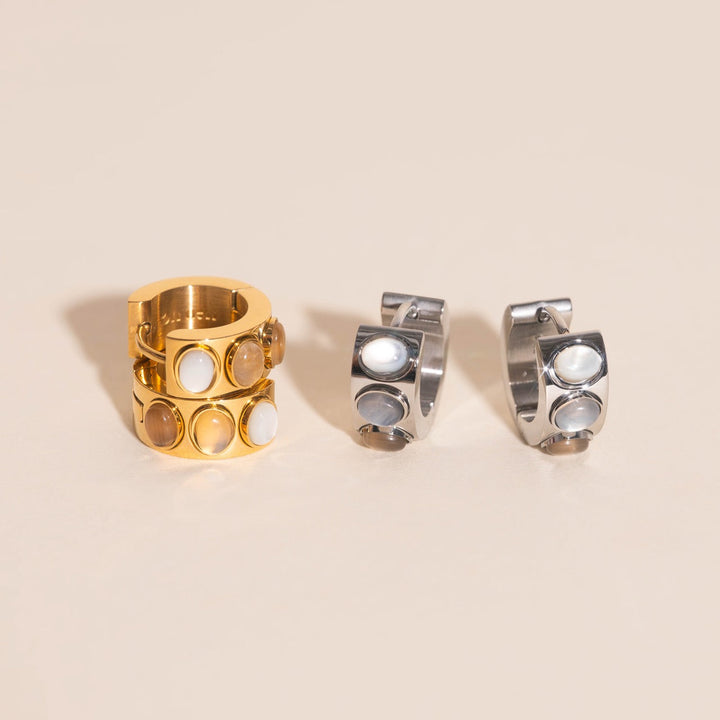 Triple Stone Super Chunky Huggie Hoop Earrings