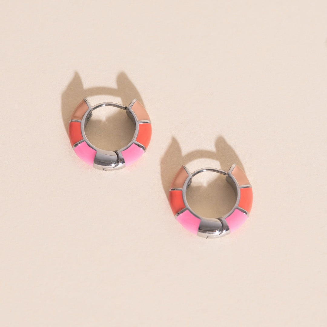 Color Block Chunky Rounded Huggie Hoop Earrings