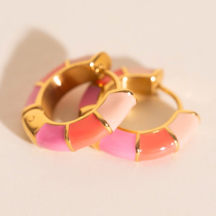 Color Block Chunky Rounded Huggie Hoop Earrings