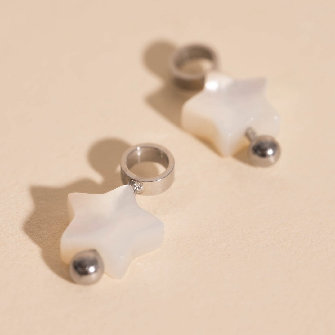 Iridescent Bead Star Huggie Hoop Charms