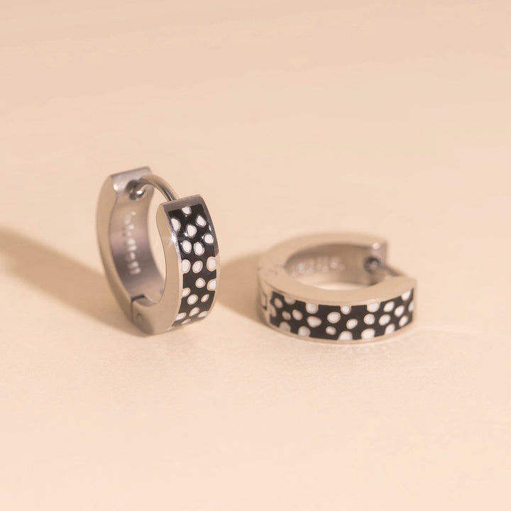Black Fawn-print Chunky Huggie Hoop Earrings