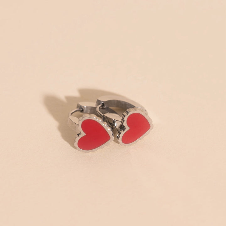 Red Heart 3D Huggie Hoop Earrings