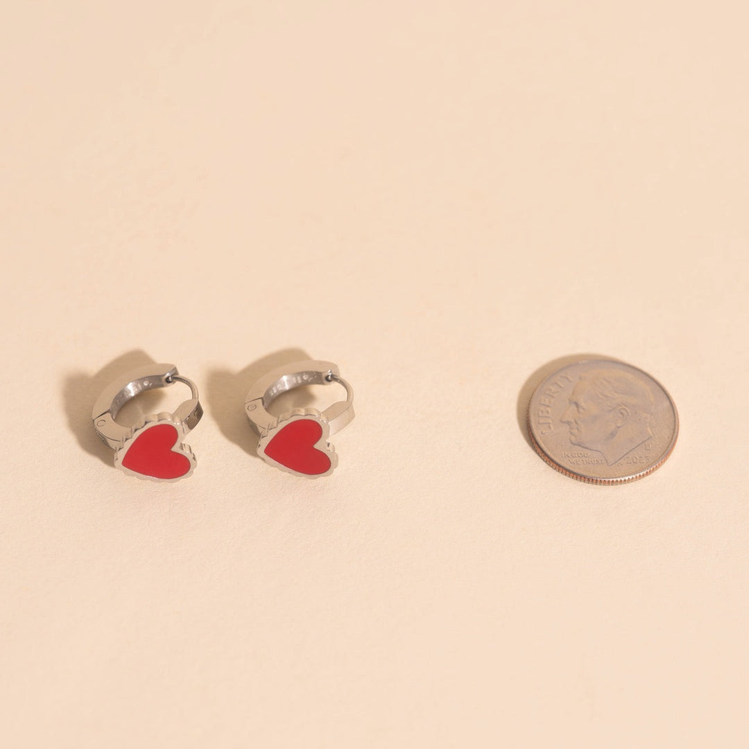 Red Heart 3D Huggie Hoop Earrings