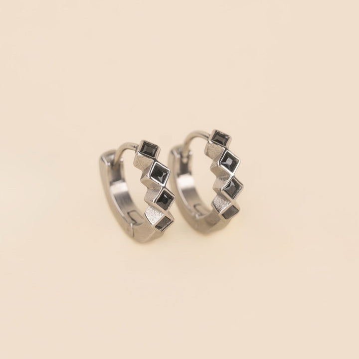 Black Stone Huggie Hoop Earrings