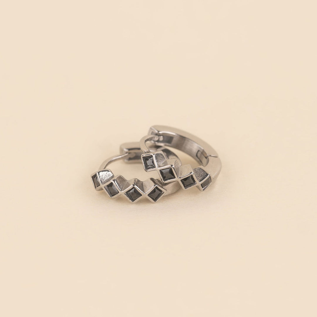 Black Stone Huggie Hoop Earrings