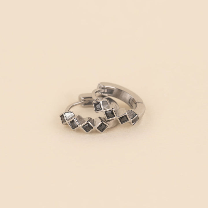 Black Stone Huggie Hoop Earrings