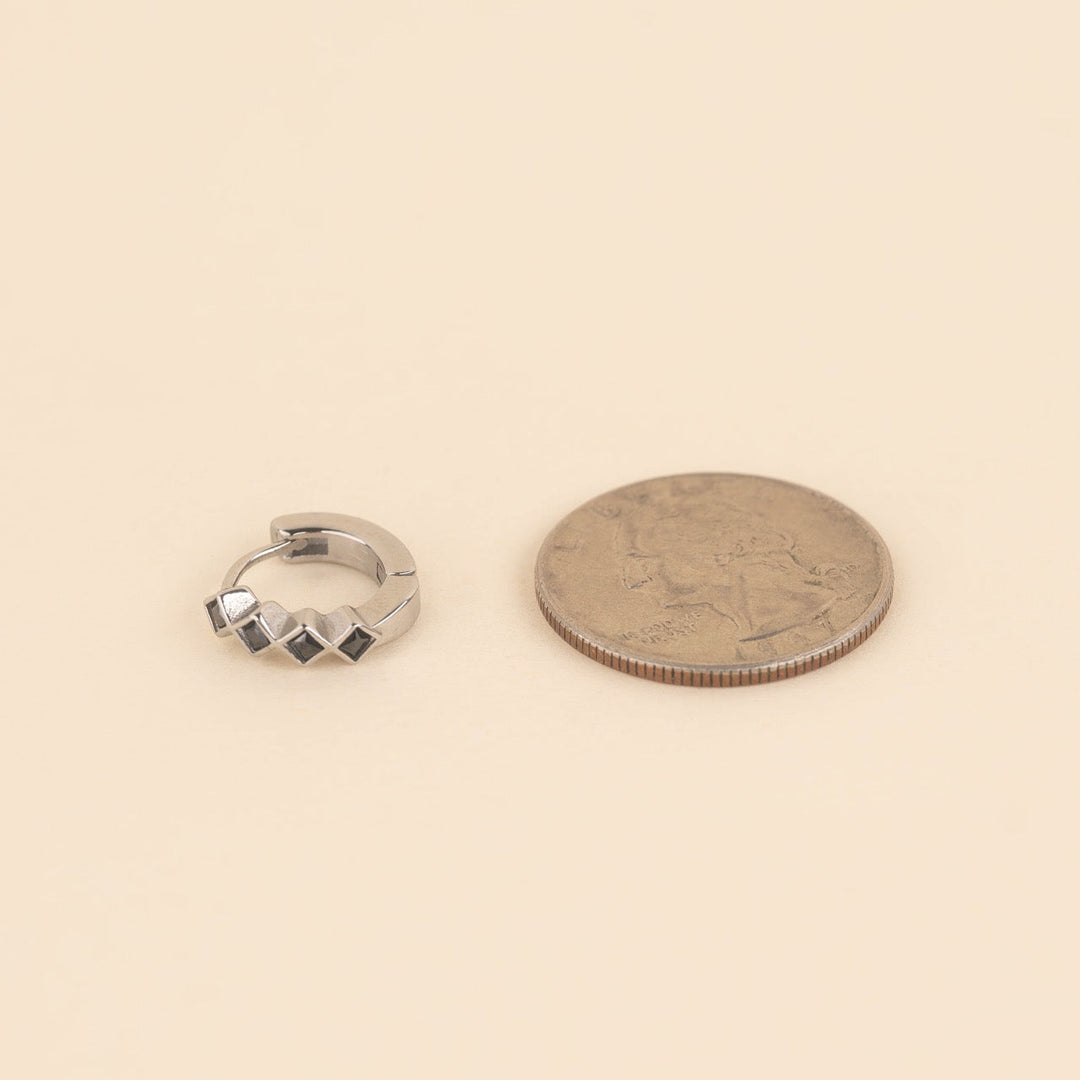 Black Stone Huggie Hoop Earrings