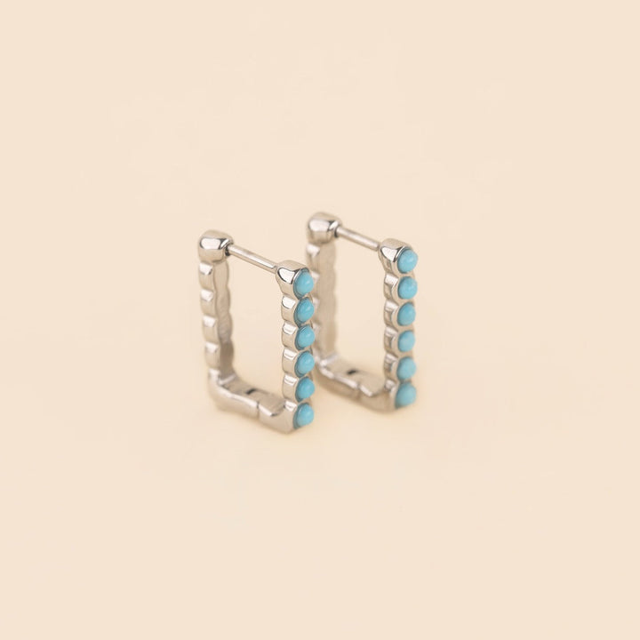 Turquoise Rectangle Huggie Hoop Earrings